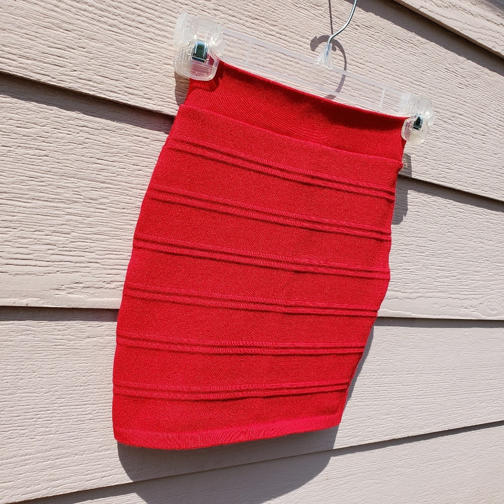 ❤️Hera Red Stretch Ribbed Mini Pencil Skirt